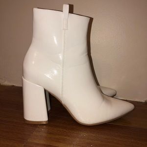 White Block Heel Booties